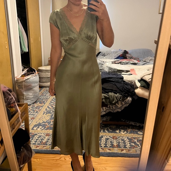 Reformation Sage Green silk Coven Midi Dress - Picture 2 of 3